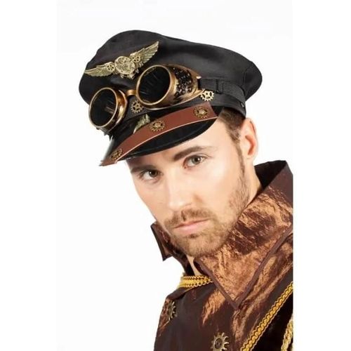 Casquette À Lunettes Steampunk - Originale - Noir, Marron, Laiton - Polyester - Taille Unique Adulte