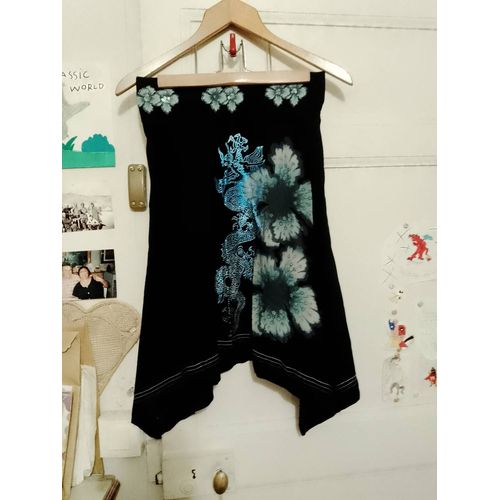 Jupe Asymétrique Noire Motifs Bleus/Blancs 34 Xs Desigual.
