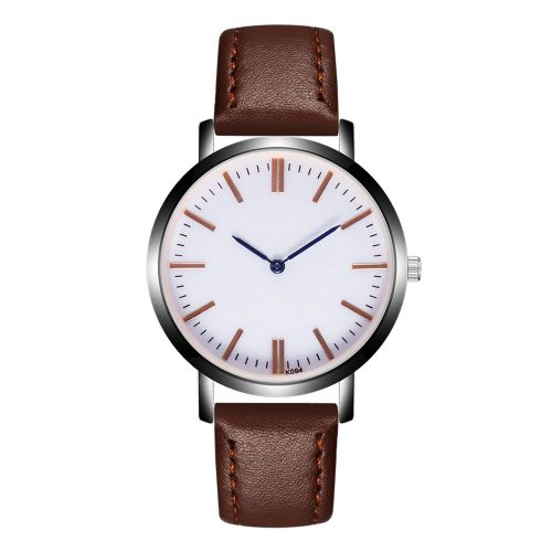 Montre Homme Zhoulianfa Avec Bracelet En Cuir Pu Et Quartz Bleu, Cadran A Chiffres Romains (Cafe Fonce)