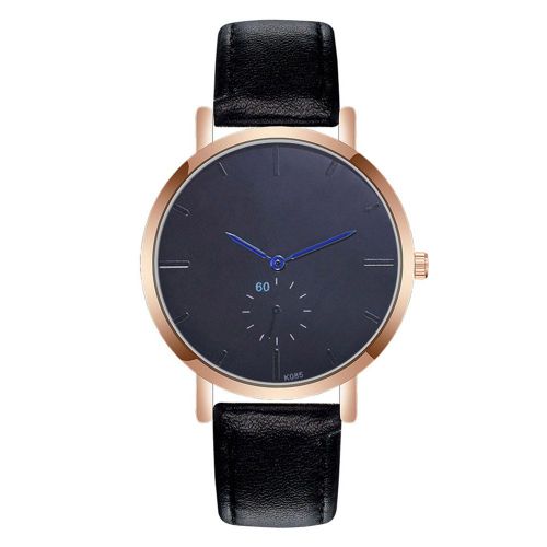 Montre A Quartz Zhoulianfa Pour Homme, Bracelet En Cuir Synthetique, Cadran A Echelle, Couleur Unie, Pointeur Bleu (Noir)