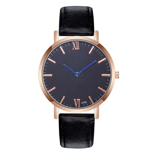 Montre A Quartz Zhoulianfa Pour Homme, Bracelet En Cuir Synthetique, Cadran A Echelle, Pointeur Bleu (Noir)