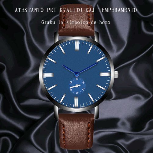 Montre Homme Zhoulianfa Avec Bracelet En Cuir Synthetique Et Cadran A Quartz Bleu (Cafe Fonce)