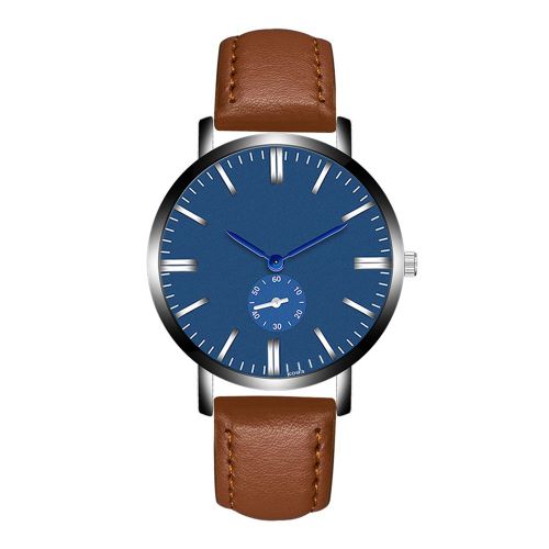Montre Zhoulianfa Pour Homme, Bracelet En Cuir Synthetique, Quartz, Cadran Bleu, Motif Echelle (Cafe Clair)