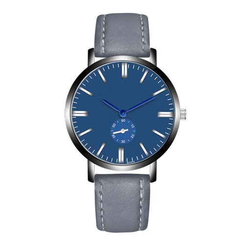 Montre A Quartz Zhoulianfa Pour Homme, Bracelet En Cuir Synthetique, Cadran Bleu Avec Aiguilles Et Echelle (Gris)