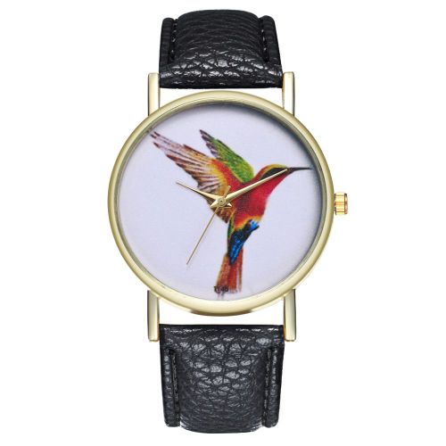 Montre-Bracelet Zhoulianfa Pour Homme Et Femme, En Cuir Synthetique, Decontractee, Motif Perroquet, Cadran Rond, Noire
