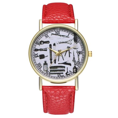 Montre A Quartz Zhoulianfa Avec Bracelet En Cuir Synthetique Et Cadran A Chiffres Romains, Unisexe (Rouge)