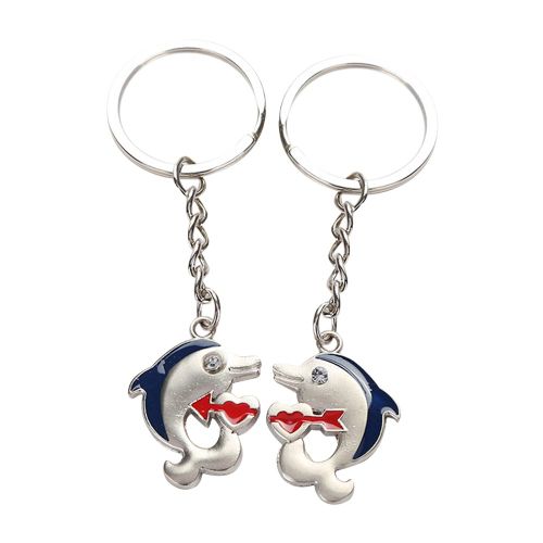 1 Paire De Porte-Cles En Alliage Tendance En Forme De Couple De Dauphins, Decoration Exquise Pour Sac A Main