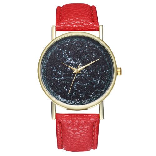 Montre-Bracelet A Quartz Zhoulianfa, Style Minimaliste Et Tendance, Avec Bracelet En Cuir Synthetique (Rouge)