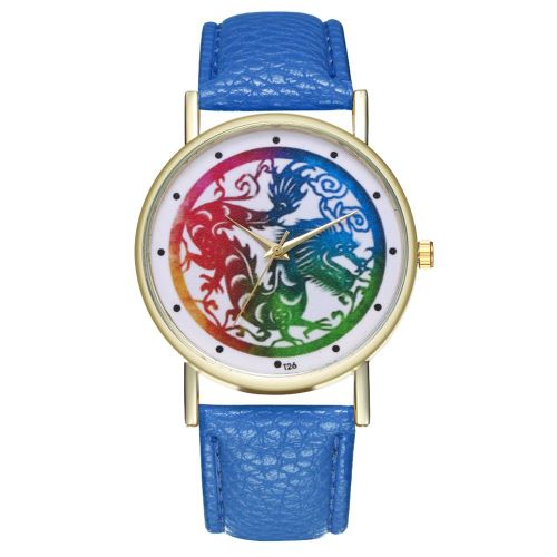 Montre A Quartz Zhoulianfa Avec Bracelet En Cuir Synthetique, Cadran De Style National, Unisexe (Bleu)
