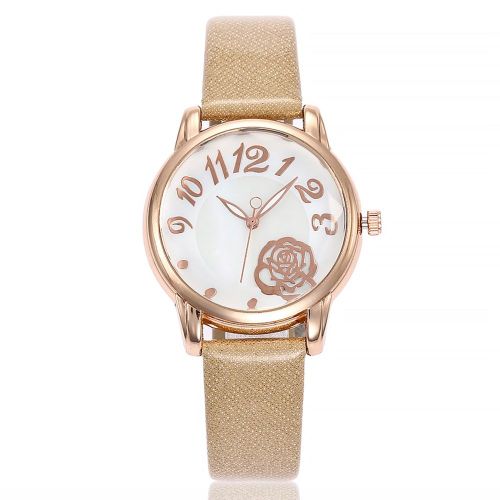Montre A Quartz Vansvar Pour Femme Avec Bracelet En Cuir Synthetique Et Cadran A Motif De Fleurs Roses (Blanc Lait)