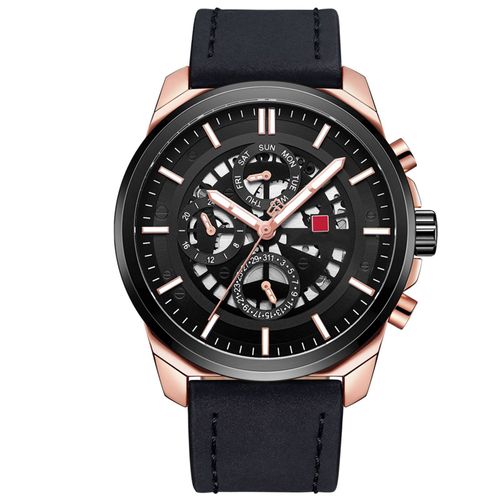 Montre Homme Naviforce A Quartz Avec Bracelet En Cuir Et Cadran A Trois Aiguilles (Or Rose Et Noir)