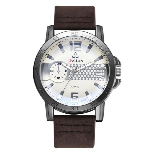 Montre A Quartz Pour Homme Avec Bracelet En Cuir Synthetique Et Double Cadran (Marron Fonce)