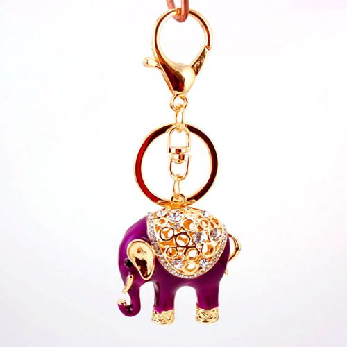 Porte-Cles En Alliage Avec Strass Et Gouttes D'huile, Motif Elephant Tendance, Decoration Exquise Pour Sac A Main