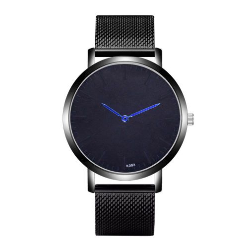 Montre A Quartz Zhoulianfa Pour Homme, Style Decontracte, Bracelet En Acier, Pointeur Bleu (Noir)