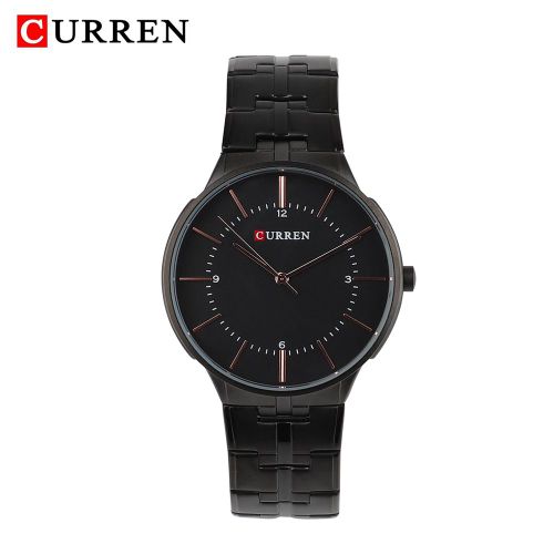Montre A Quartz Decontractee Et Etanche Pour Homme, Bracelet En Acier, Boitier Noir, Curren
