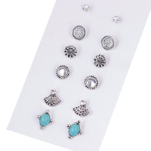 Ensemble De 6 Paires De Boucles D'oreilles Vintage Pour Femme, Clous D'oreilles Geometriques En Alliage