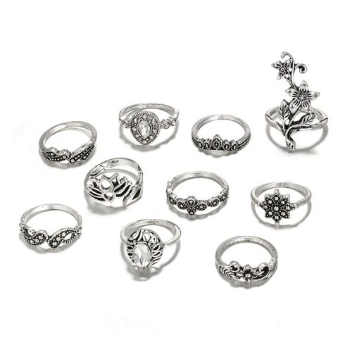 Ensemble De Bagues De Phalanges En Alliage Avec Strass Pour Femme (6503, 10 Pieces)