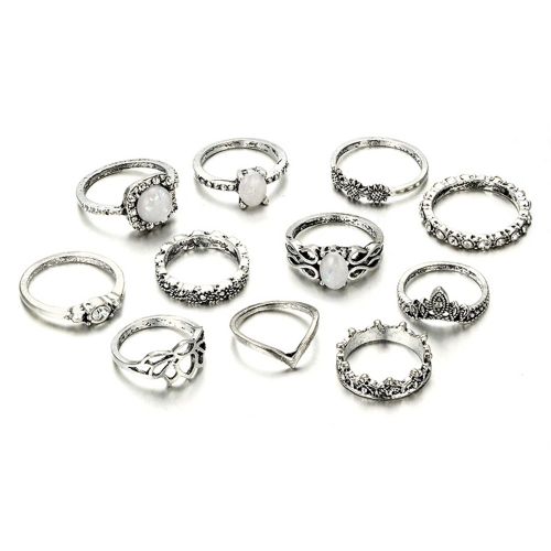 Kit De Bagues Pour Femmes, Style Occidental, Avec Pierres Precieuses Artificielles Retro Et Strass