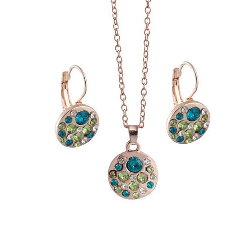 Ensemble Collier Et Boucles D'oreilles Avec Pendentif En Strass, Cadeau Exquis Pour Femme (Or Rose)