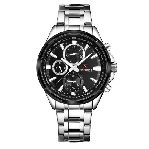 Montre-Bracelet A Quartz Etanche Naviforce Pour Homme Avec Bracelet En Acier Et Calendrier (Boitier Blanc, Cadran Noir)