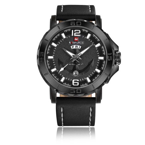 Montre-Bracelet A Quartz Etanche Naviforce Pour Homme, Tendance, Avec Bracelet En Pu (Boitier Noir Et Blanc)