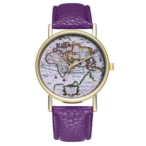 Montre A Quartz Zhoulianfa Avec Bracelet En Cuir Pu, Motif Simple, Unisexe, Pour Couple (Violet)