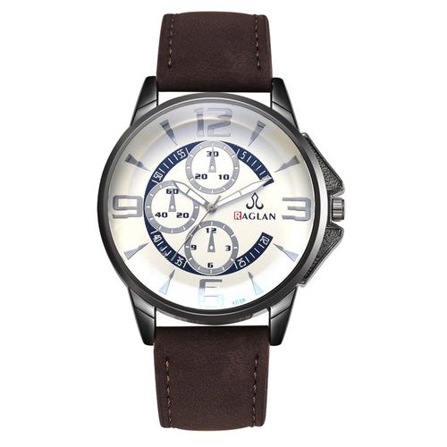 Montre A Quartz Numerique Classique Tendance Pour Hommes Et Femmes, Cadran Rond En Cuir Pu (Marron Fonce)