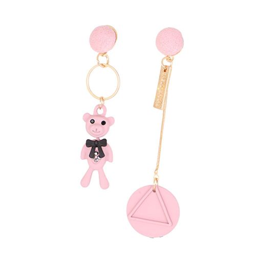 Boucles D'oreilles Asymetriques En Alliage Rose Pour Femme, Pendentif Geometrique En Forme D'ours