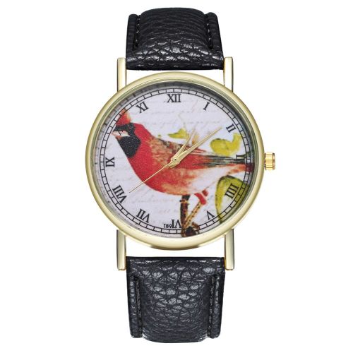 Montre-Bracelet A Quartz Zhoulianfa A Motif Animalier Tendance Avec Chiffres Romains Et Bracelet En Cuir Pu (Noir)