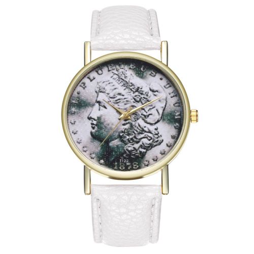 Montre A Quartz Zhoulianfa Avec Bracelet En Cuir Synthetique Et Motif Simple Pour Femme (Blanc)