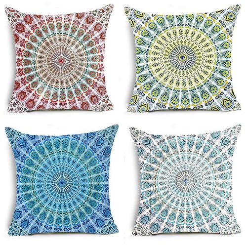 4 Pièces Mandala Motif Housse De Coussin Bohême Jeter Oreiller D'oreiller Décorative Rétro Canapé D'oreiller 45x45 Cm