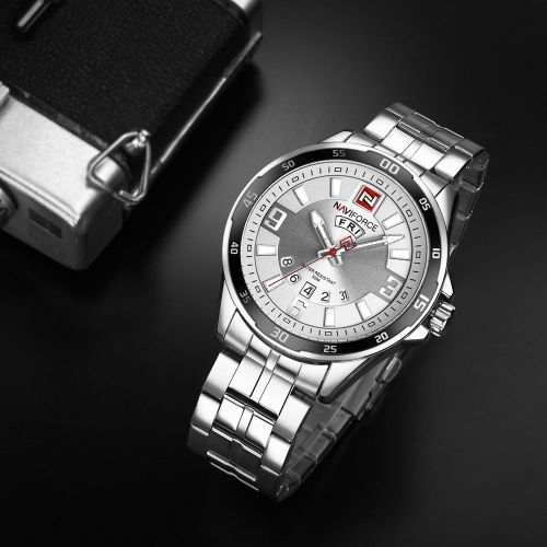 Montre Naviforce Pour Homme, Etanche, Bracelet En Acier, Quartz, Alliage (Boitier Blanc)