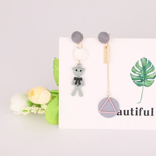 Boucles D'oreilles Asymetriques En Alliage Vert Pour Femme, Pendentif Geometrique En Forme D'ours