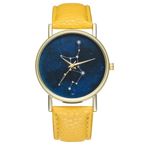 Montre A Quartz Zhoulianfa Avec Bracelet En Cuir Pu, Motif Simple, Unisexe, Pour Couple (Jaune)