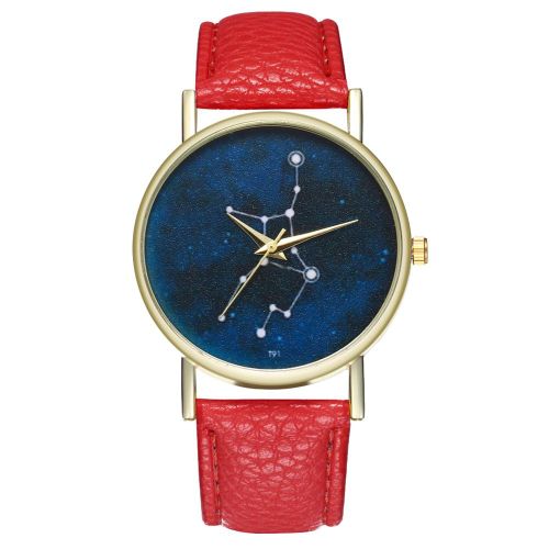 Montre A Quartz Zhoulianfa Avec Bracelet En Cuir Synthetique, Motif Simple, Unisexe, Pour Couple (Rouge)