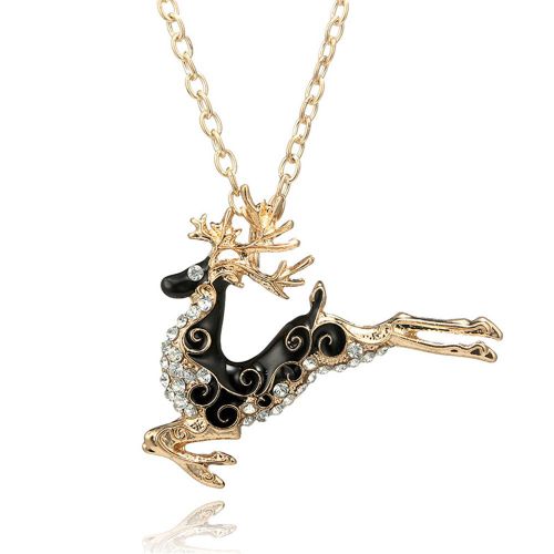 Collier De Noel Style Occidental En Alliage Emaille Et Strass Pour Femme (Cerf Dore Courant)