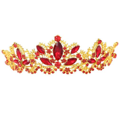 Diademe De Mariee De Luxe En Cristal Artificiel, Bandeau De Cheveux, Couronne De Princesse, Bijoux Pour Cheveux (Rouge)