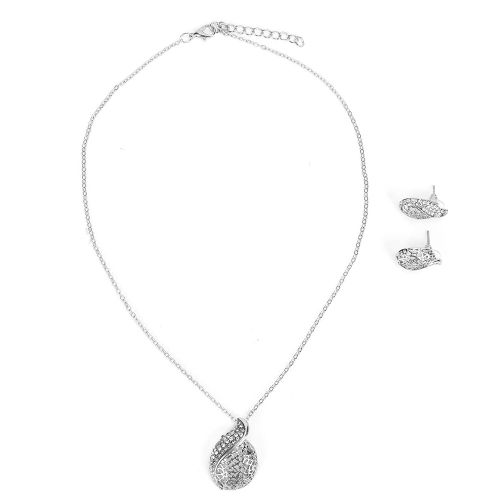 Ensembles De Bijoux Tendance Avec Pendentif, Collier Et Boucles D'oreilles A Clous En Strass (Argent)
