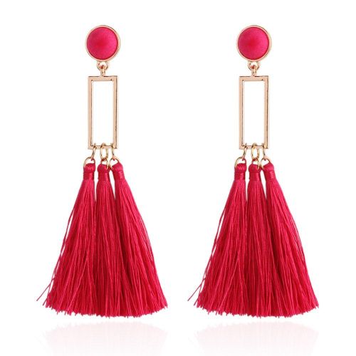 Boucles D'oreilles Pendantes En Alliage Pour Femmes, Style Boheme, Exquises, Longues Pampilles, Rose Rouge