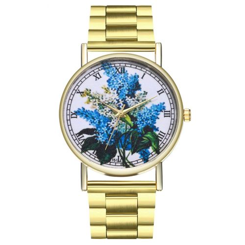Montre Zhoulianfa A Cadran Imprime Floral Pour Femme, Montre-Bracelet A Quartz En Alliage