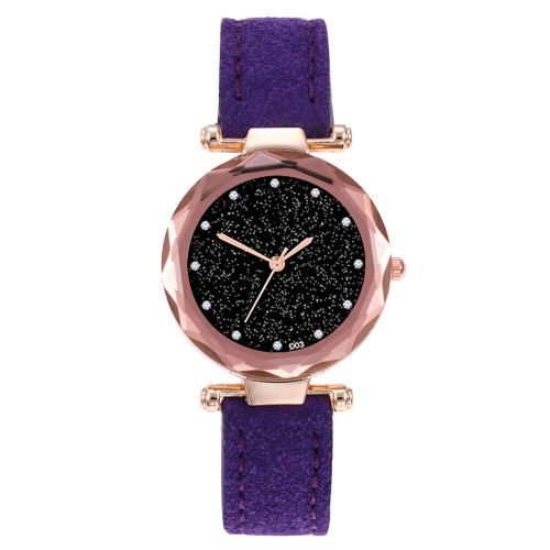 Montre A Quartz Zhoulianfa Avec Bracelet En Cuir Synthetique Et Cadran En Strass Brillants Pour Femme (Violet)