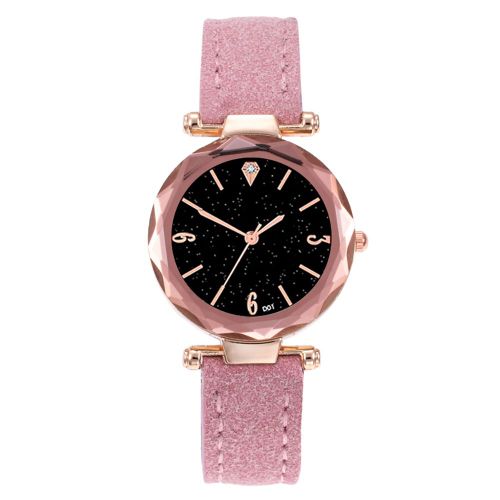 Montre A Quartz Zhoulianfa Avec Bracelet En Cuir Synthetique Et Cadran En Strass Pour Femme (Rose)