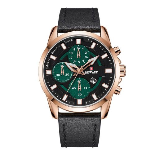 Montre A Quartz Reward Avec Bracelet En Cuir Et Calendrier Pour Homme (Rose Vert)