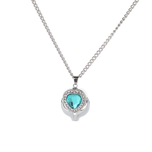 Collier Tendance Pour Femme, Pendentif En Forme De Cour En Zircon, Chaine, Bijoux Bleu Ciel