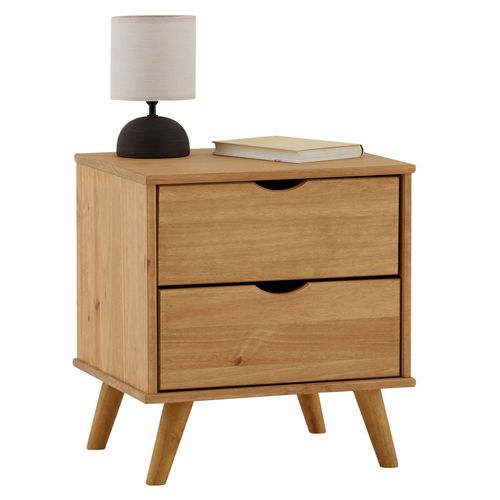 Table De Chevet Colima En Pin Massif Avec 2 Tiroirs, Table De Nuit En Bois Sur Pieds Coloris Naturel