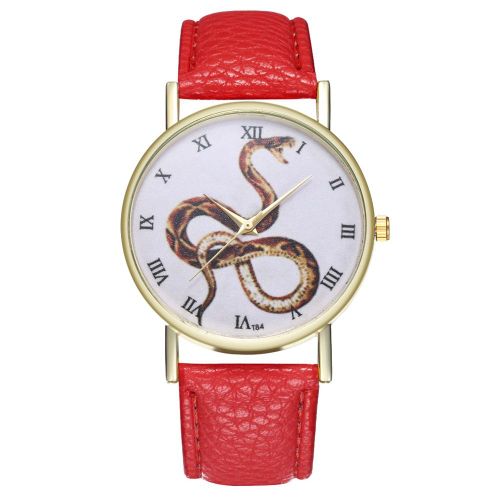 Montre A Quartz Zhoulianfa Avec Bracelet En Cuir Synthetique Et Cadran A Chiffres Romains, Unisexe (Rouge)