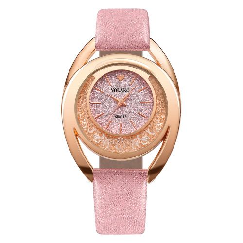Montre A Quartz Yolako Avec Bracelet En Cuir Synthetique Et Cadran Cour Brillant Pour Femme (Rose)