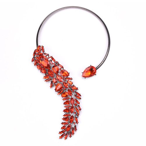 Collier Clavicule En Alliage Geometrique Pour Femme, Accessoire En Cristal Exagere (Rouge)