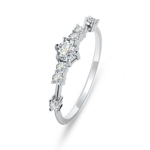 Bague Simple En Cuivre Et Zircon Pour Femme, Style Occidental A La Mode (Argent 9)
