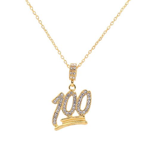 Collier Hip-Hop Dore Avec Pendentif En Alliage Et Strass Pour Homme, Chaine 100 Diamants